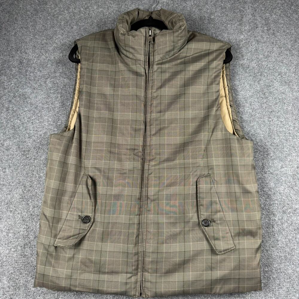 Plaid Banana Republic Womens M Brown/Tan Full Zip Vest Stand Collar Pockets